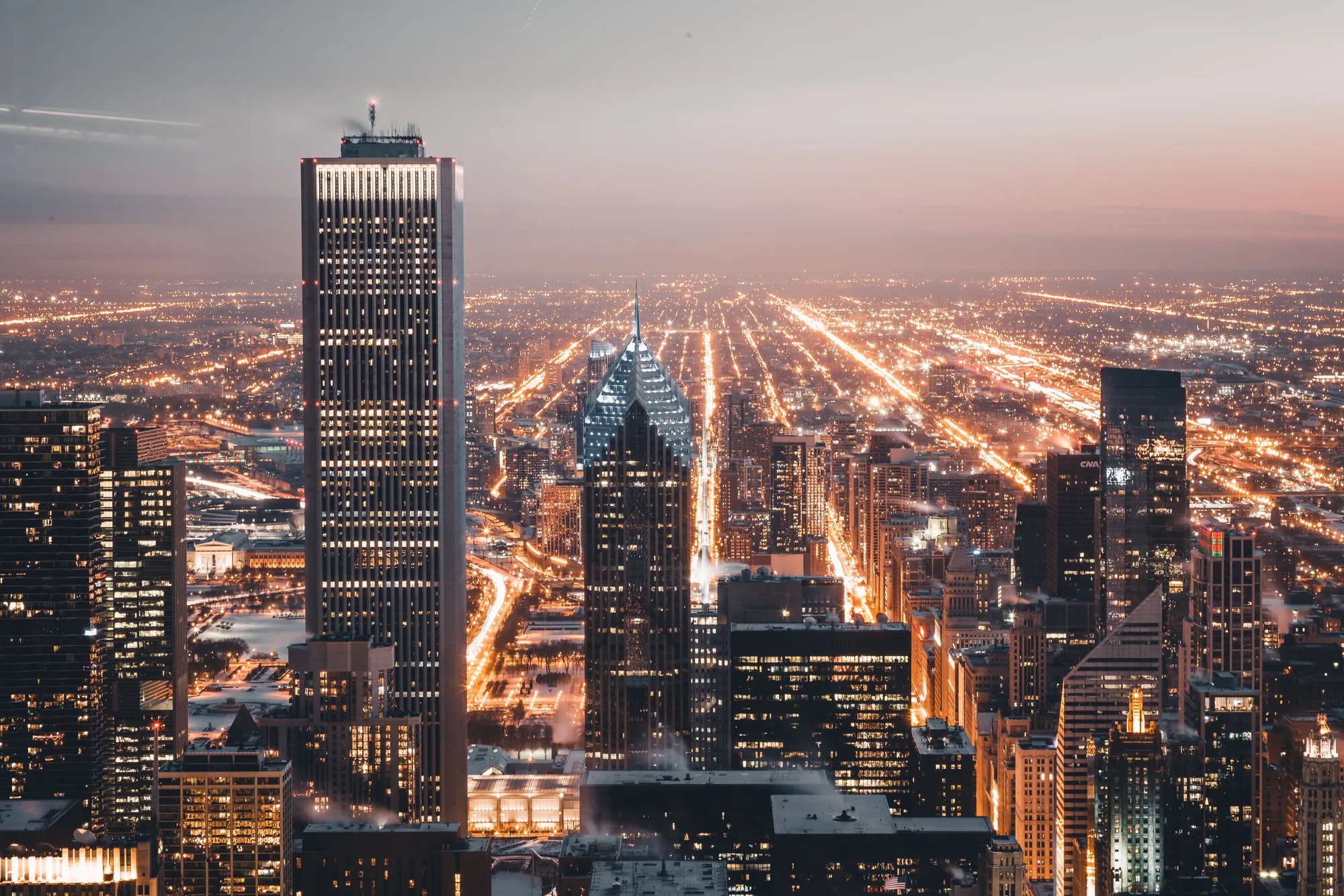 Night city skyline seen from above